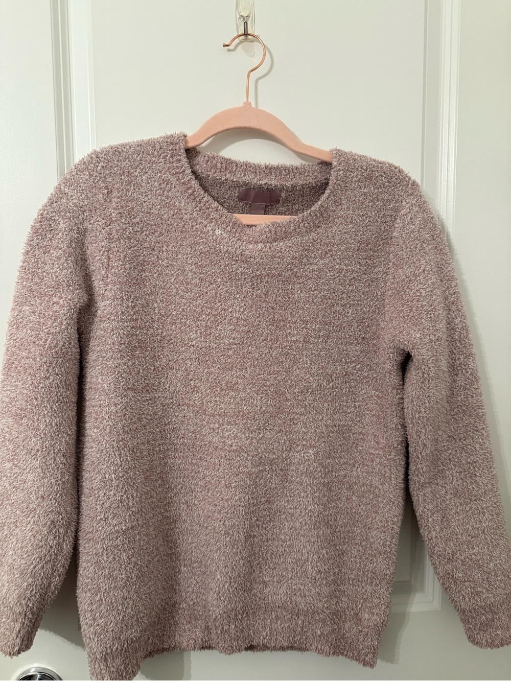 Barefoot Dreams CozyChic Fuzzy Crewneck Sweater Blush Cream Soft Cozy S
